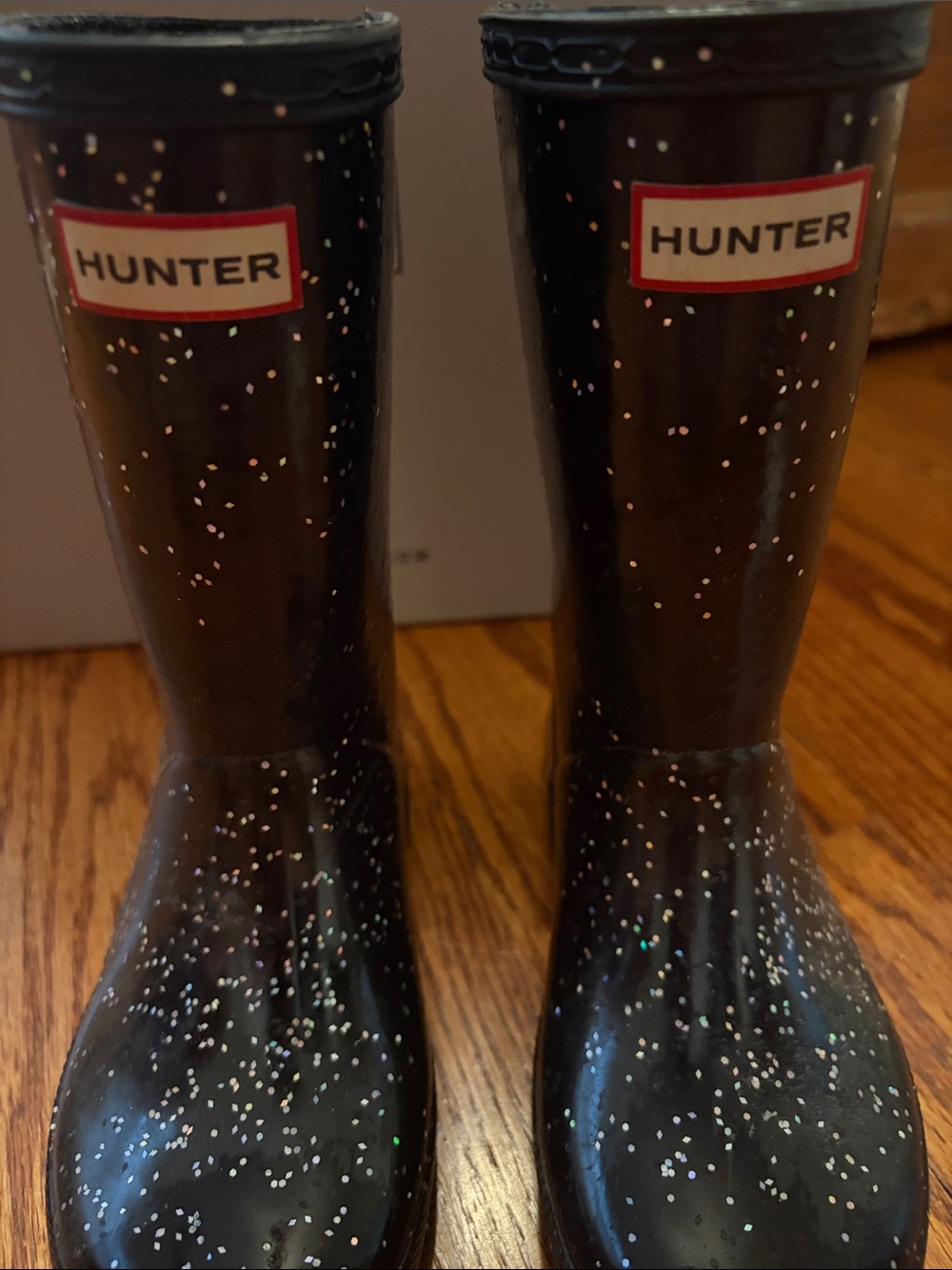Hunter Kids Black Glitter Splash Rain Boots sz 12 - Picture 3 of 12